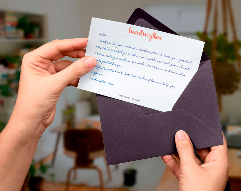handwritten card in envelope
