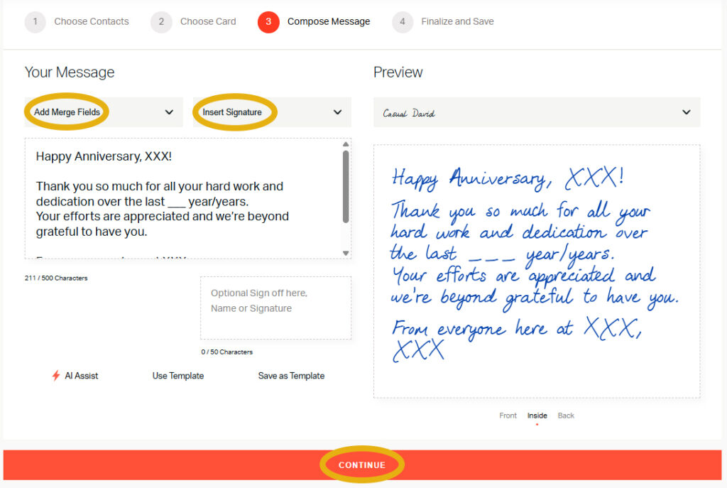 Handwrytten Anniversary Card